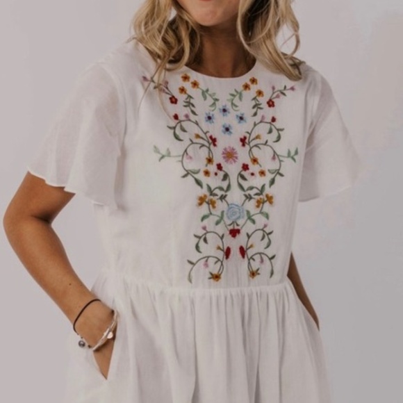 moira floral embroidered dress in navy